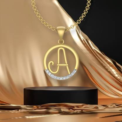 Kanak Initial A letter in Circle Gold plated Jewellery Necklace Pendants Chain alphabet Pendant for Girls Women Men Boyfriend Girlfriend Boys Kids Unisex Valentine Gifts pendant Gold-plated Cubic Zirconia Brass Pendant