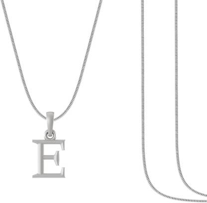 Akshat Sapphire E Letter Alphabet Silver Chain Pendant (92.5%)for kids(Snake Chain:12 Inches) Sterling Silver Pendant