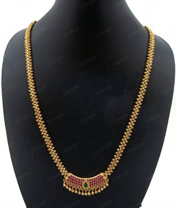 Hanaa One Gram Micro American Diamond Traditional chain Length 24 Inches Gold-plated Brass, Copper Pendant Set