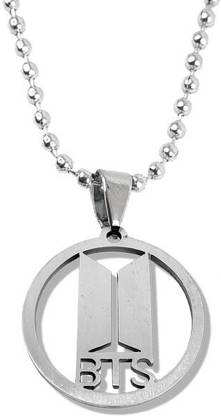 Uniqon Silver Color 3D BTS Round Coin/Sikka Locket Pendant Necklace With Chain Silver Stainless Steel Locket Set