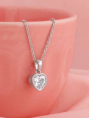 GIVA 925 Silver Coeur Pendant with Box Chain|Lifetime Plating|6 Month Warranty Rhodium Zircon Sterling Silver Pendant