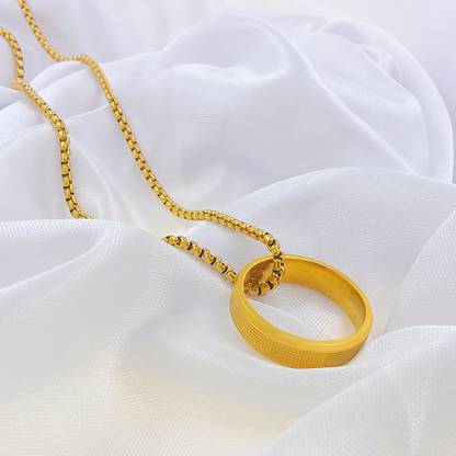 Trinket World Gold Plated Stainless Steel Band-Thumb Ring Pendant With Chain for Men and Boys Gold-plated Stainless Steel Pendant Set