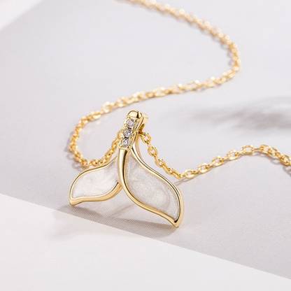 MYKI Dazzling Fishtail Mother Of Pearl Diamond Pendant With Chain For Women & Girls Gold-plated Swarovski Zirconia Stainless Steel Pendant