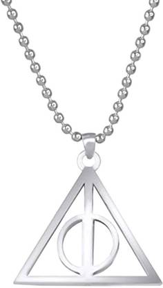 Stylewell Harry Potter Merchandiser Deathly Hallow Halloween Triangle Pendant Locket Chain Silver Stainless Steel Pendant Set