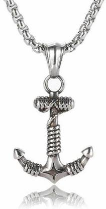 pompeo Rope Anchor Hook Pendant, Stainless Steel Nautical Anchor Necklace Men And Boys Sterling Silver, Platinum Cubic Zirconia Alloy Pendant