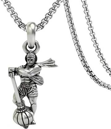Murliwala Hanumanji Pendant with Round Box Stainless Steel Neck Chain Silver Stainless Steel Pendant