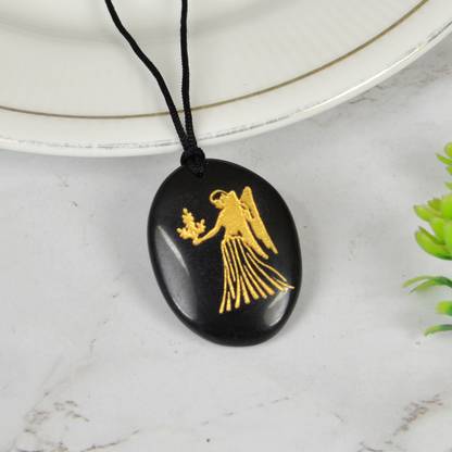 CRYSTU Natural Black Agate Virgo (Kanya Rashi) Zodiac Symbol Pendant Agate Crystal, Stone Pendant