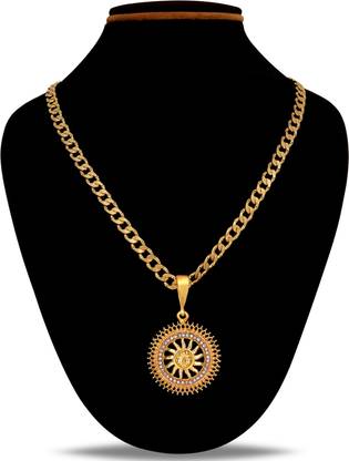 Fashion Frill Golden Surya Dev Sun Pendent With 20 inches Golden Neck Chain Gold-plated Brass Pendant
