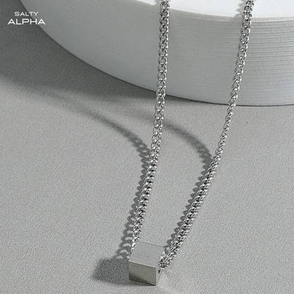 Salty ALPHA Stainless Steel Demeter Cubic Silver Metal Chain Mens Locket Pendant Stainless Steel Locket Set