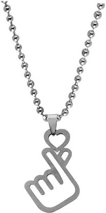 M Men Style Finger Heart BTS Love Yourself Logo/Symbol Kpop Charm Pendant Necklace Sterling Silver Stainless Steel Pendant