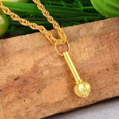 shahinpearlmart Bajrang Bali Gada Hanuman Gada with Golden Chain Gold-plated Brass Gold-plated Brass