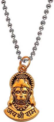 Shiv Hari Pawan Putra Hanuman with Jay Shree RAM Silver Chain Pendant Gold-plated Brass Pendant Set