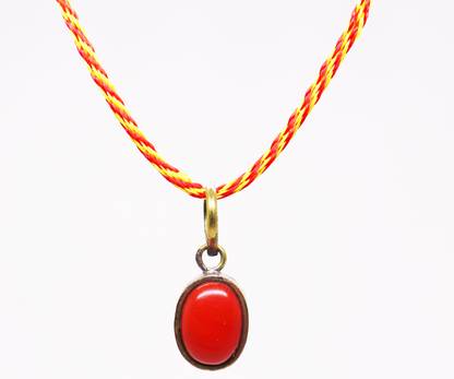 RRSKT Red Coral Moonga Gemstone Pendant For Astrological Benefits Gold-plated Coral Stone Pendant