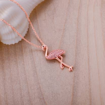 GIVA Sterling Silver Rose Gold Zircon Flamingo Pendant for Womens and Girls Rhodium Zircon Sterling Silver