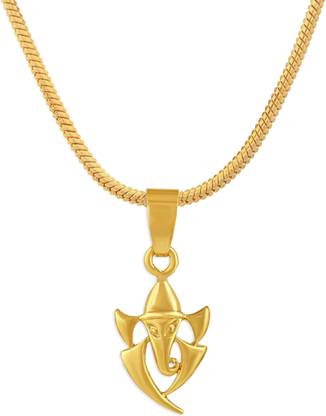 Pink City Ganesh ji Gold Plated Pendant Chain Gold-plated Brass Pendant Set