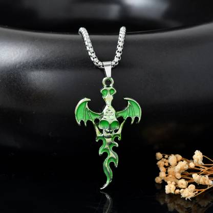 Murliwala Glow in the Dark Pendant for Men and Women, Glowing/Radium Wolf Locket Rhodium Stainless Steel Locket Set