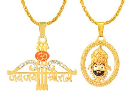 RN Gold Plated CZ Lord Shyam baba with Baan Dhari Combo Pendant Locket Men Gold-plated Cubic Zirconia Brass Pendant