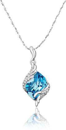 YELLOW CHIMES Shinning Square Sterling Silver Swarovski Crystal Sterling Silver Pendant