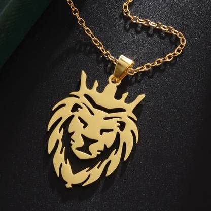 Manpika Lion Head Pendant Chain Animal Pendant Necklace Alloy Locket Set