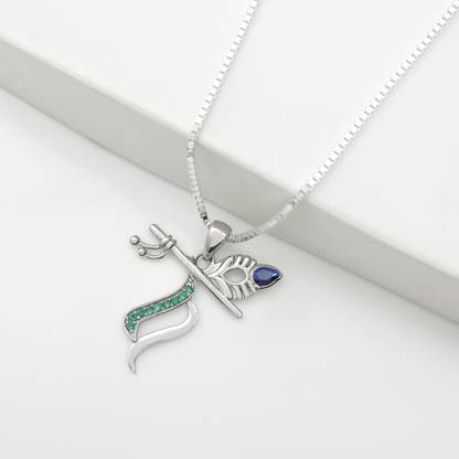 Om Chanda Fashion RADHAMAHI PURE 925 SILVER KRISHNA FLUTE PENDANT/LOCKET CHAIN FOR MEN AND WOMEN Platinum Silver Pendant Set