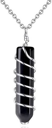 Multiagate Black Obsidian Necklace Wire Wrapped Healing Crystal Point Pendant Crystal Crystal Pendant