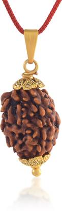 Admier 3 Mukhi Nepali Rudraksha Pendant THREE Faced Rudraksha Natural & Certified Gold-plated Alloy Pendant