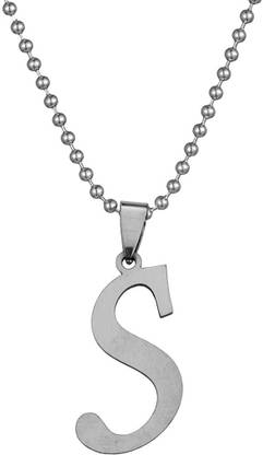Utkarsh Silver Name English Alphabet 'S' Letter Locket Pendant Necklace With Ball Chain Stainless Steel Pendant