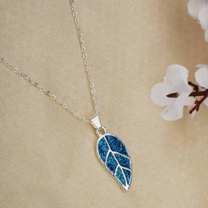 Faizam Collection Blue Leaf Pendant for girls women | Anniversary Gift| Valentine's day Gift Rhodium Sterling Silver Pendant