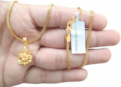 SAPNAPALACE Ganpati ji Gold locket with 2 line Gold plated chain Gold-plated Brass Pendant Set