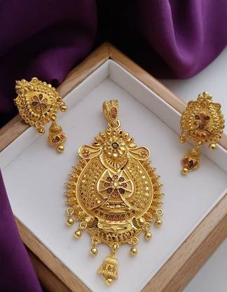 Rohit Fashion Presenting New Brass Gold Plated Locket With Earrings Gold-plated Beads Brass Pendant