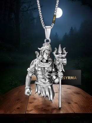 syrma Shiv Locket for Men and Women, Mahadev Bholenath Bhagat Locket Silver Stainless Steel Locket