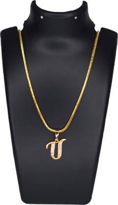 Ansh Enterpris U letter locket pendants alphabet name gold plated alloy new model design chain Gold-plated Diamond Stainless Steel Pendant