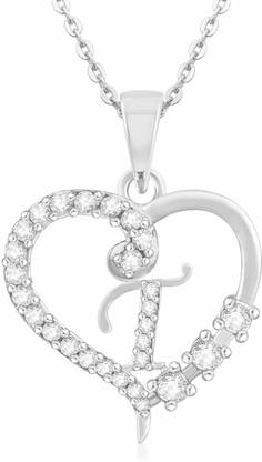 Kanak Jewels Love collection Pendant "T" Letter Silver Gold Plated Valentine Latest American Diamond for Women Girls Girlfriend Men Boys Couples Lovers Design Alphabet Cubic Zirconia Brass Chain Pendant Silver Cubic Zirconia Brass Pendant