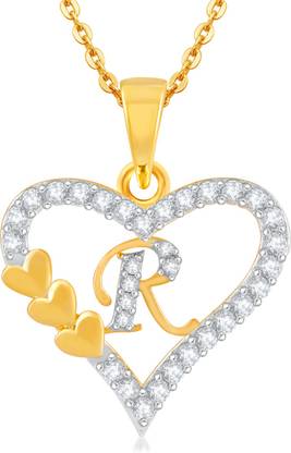 एसके ज्वेल्स Valentine Collection Pendent "R" Letter Heart Diamond Gold-plated Cubic Zirconia Gold-plated Cubic Zirconia पीतल पेंडेंट