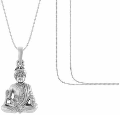 Akshat Sapphire Sterling Silver (92.5% Purity) God Swaminarayan Chain Pendant (With Box Chain) Sterling Silver Pendant Set