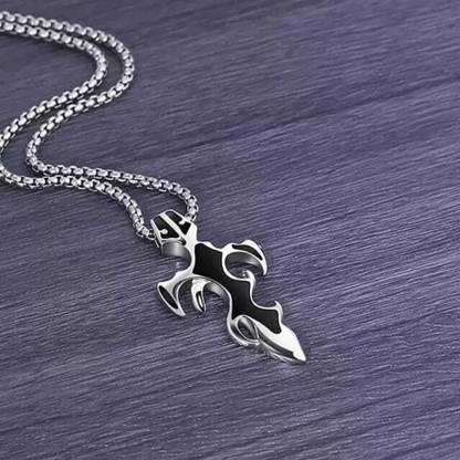P. R. PRINTS Mens Vintage Black Tribal Sword Pendant Chain Sterling Silver Chain Locket Silver Stainless Steel Pendant Set
