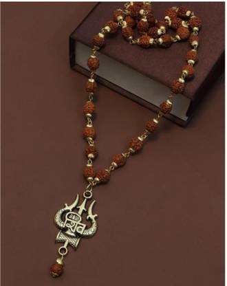 TODANI JEMS Shiv Trishul 5 Mukhi Rudraksha Stainless Steel Locket Set