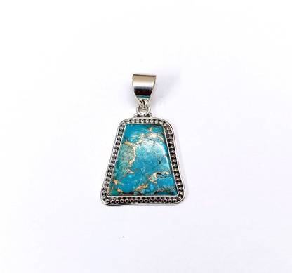 The Cosmic Connect Feroza Turquoise Rectangle Shape Designing 925 Sterling Silver Pendant Sterling Silver Turquoise Silver Pendant