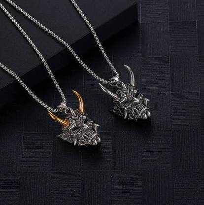 RAPPERSSHOP Stainless Steel Devil Pendant Locket Set with Box Chain Sterling Silver Stainless Steel Pendant Set