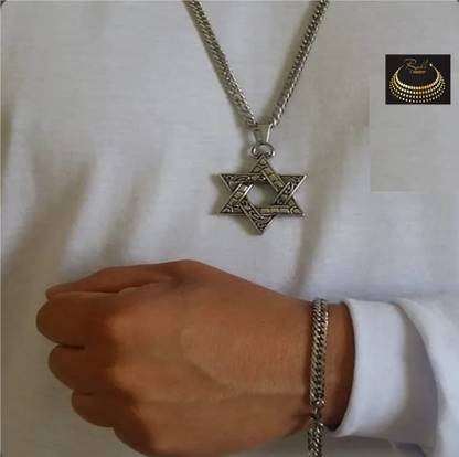 रूही कलेक्शन 6 Pointed Star Pendant Necklace Silver अलॉय, स्टेनलेस स्टील पेंडेंट सेट