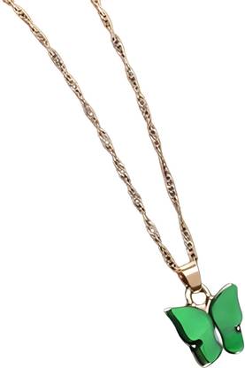 Aag Delicate Green Butterfly Necklace for the Modern Woman Sterling Silver Alloy Pendant Set