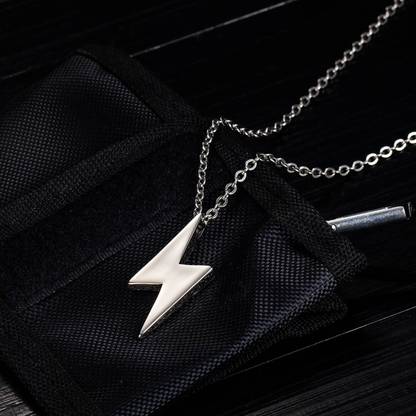 ringzinnie Lightning Flash/Bolt Pendant for Men and Boys, Men's Retro Pendant Necklace Silver Stainless Steel Pendant Set