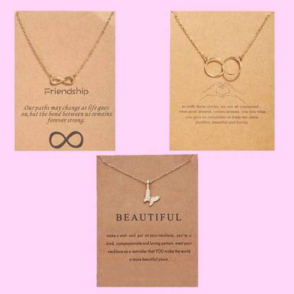 AVR JEWELS Pack Of 3 Gold Plated Infinity, Friendship & Butterfly Pendent For Women & Girls Gold-plated Alloy Pendant Set