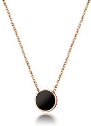 vien Rose gold color black round pendants necklaces for women trendy jewelry Sterling Silver Stainless Steel Locket