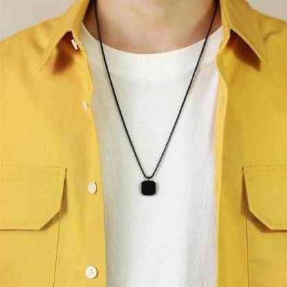 Bhagwati trader Men's Jewellery Black Silver Chain For Men Boys Geometric Stainless Stainless Steel Pendant