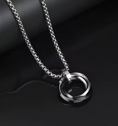 Murliwala 3 Circle Black Silver Ring Pendant Locket with 24inch Stainless Steel Box Chain Stainless Steel Pendant