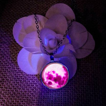 Gift Nest Night Glowing Moon pendant locket stainless steel pendant silver chain Rhodium Stainless Steel