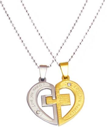 M Men Style Couple his and her"Love you neally" Cross Necklaces For Gift Stainless Steel