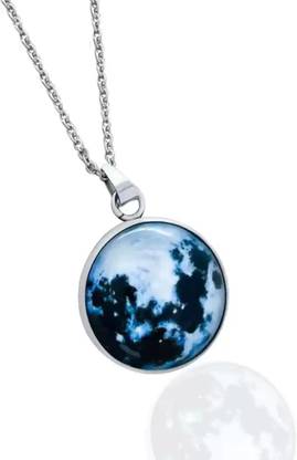 SILVOSWAN Glow In The Dark Moon Necklace Pendant perfect gift for moon lover Alloy