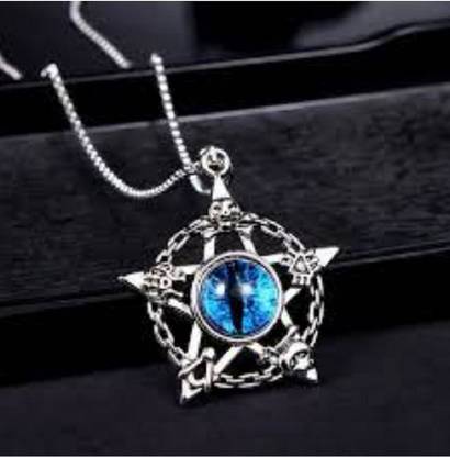 Agarwalproduct Star Design illuminati Devil Eye Blue Color Gothic Stylish Evil Eye Pendant Silver Cubic Zirconia Stainless Steel Pendant Set